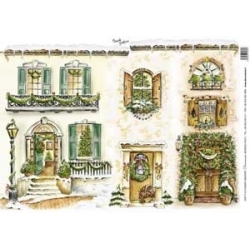 Facciata natalizia con lampione